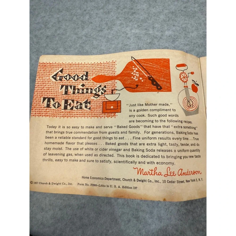 VTG 1957 Baking Soda Recipe Booklet Arm‎ & Hammer 1950's Cookbook Recipes Decor